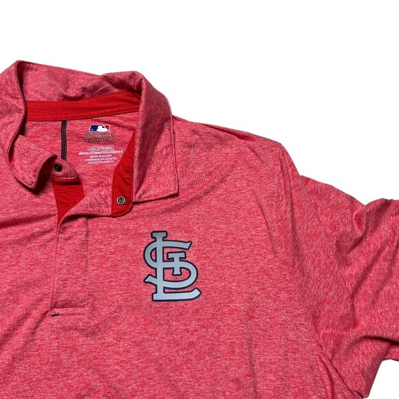 MLB St Louis Cardinals Shirt Mens XXL Red Polo Snap Button Performance Stretch - Picture 7 of 9